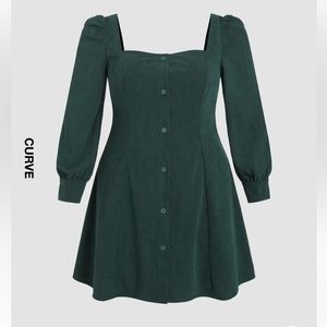 Cider Curve - Solid Button Up Short Dress - 4XL